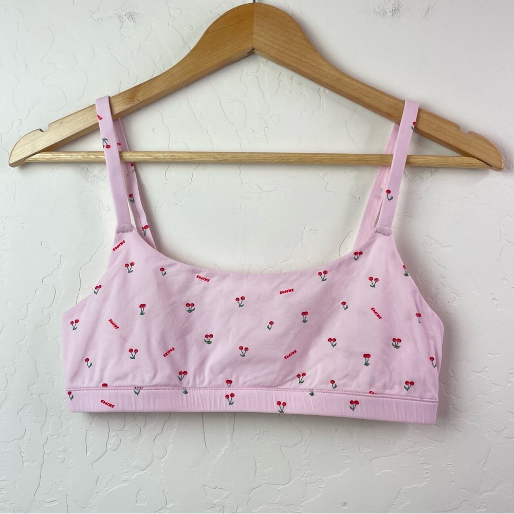 SKIMS Fits Everybody Scoop Pink Cherry Print Bralette - Picture 2 of 16